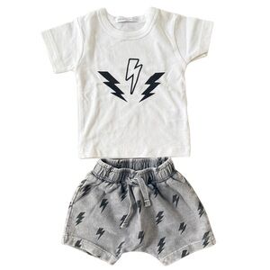 Little Mish White Lightning Bolt t-shirt and short set size 3 months NWT